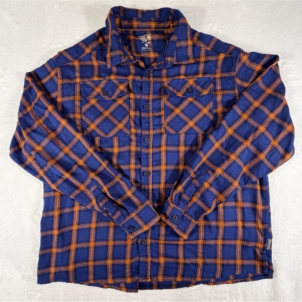 Mountain Hardwear Shirt Men's Sz 2XL Blue Orange Plaid Flannel Button Up